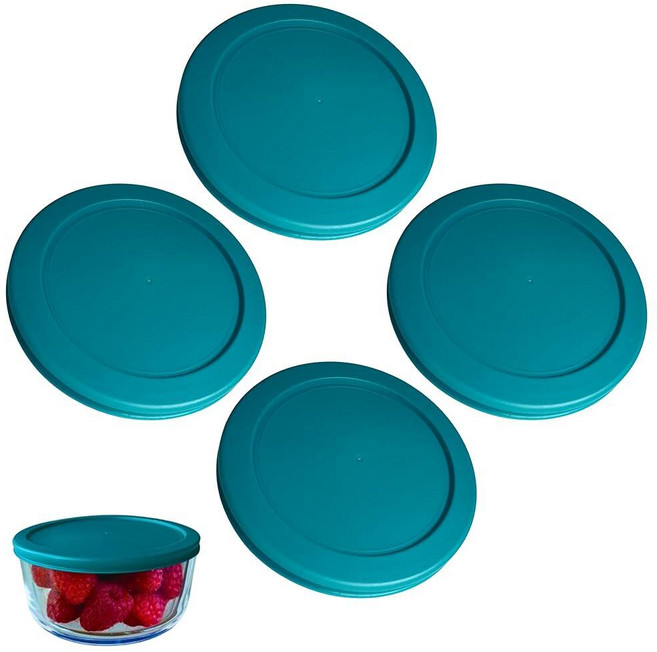 Pyrex 7201-PC용 4컵/950mL 청록색 교체 뚜껑/커버 4컵/946.4ml(32온스) 앵커 호킹 및 Klare Ware 보관 그릇 *뚜껑만* - *유리 용기 미포함, 4 Pack_Turquoise