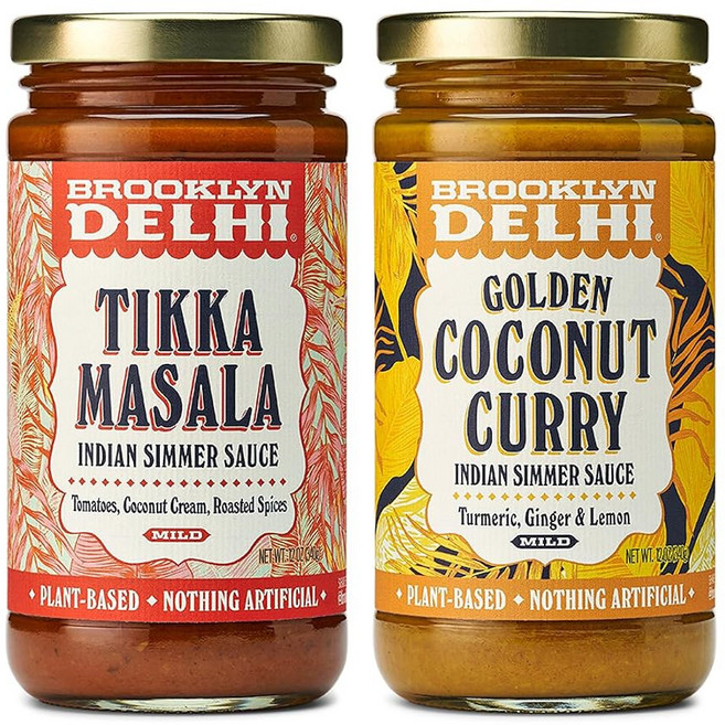 Brooklyn Delhi Golden Coconut Curry - Indian Simmer Sauce with Turmeric Ginger Lemon & Coriander, 5 Tikka Masala, 12 Ounce (Pack of 2)