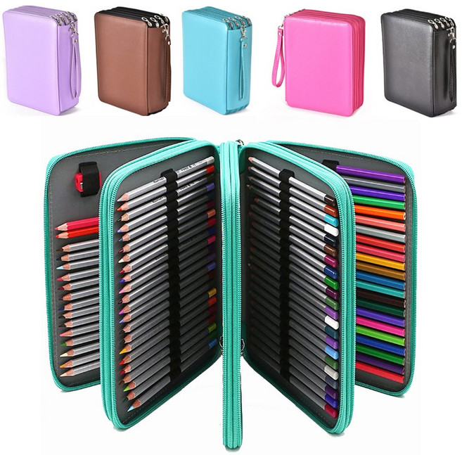 색연필 가죽 수납 필통 파우치 72색 120색 168색, 1개, 72색 블랙