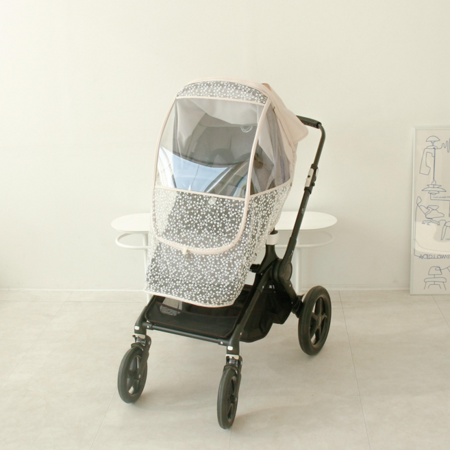 맘노코 메쉬 레이스 모기장 유모차 커버, 3in1 팬지꽃 레이스 아이보리모기장커버, 1개