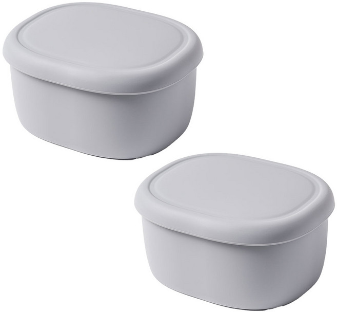 유일코리아 국산 실리콘 라운드 밀폐용기, 1세트, 라이트그레이(2p/대/600ml)