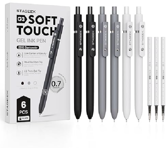 스테이지크 Stageek 볼펜 G3 블랙 젤 소프트 터치 0.7mm 논슬립 실리콘 6개세트