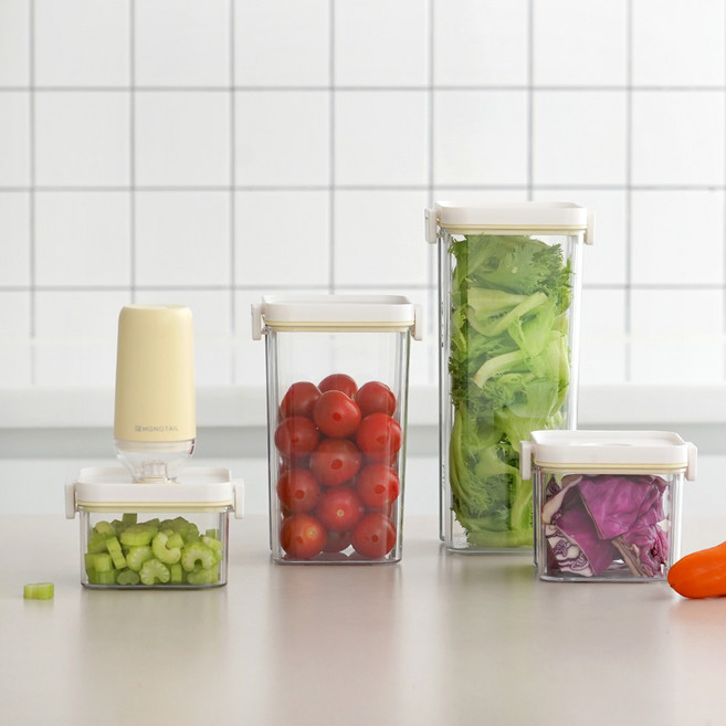 모노테일 진공용기 진공밀폐용기 반찬통 5종 세트 + 무선 진공펌프 포함, 1세트, NEW 진공 밀폐용기 4종세트+진공포장기+진공팩10P