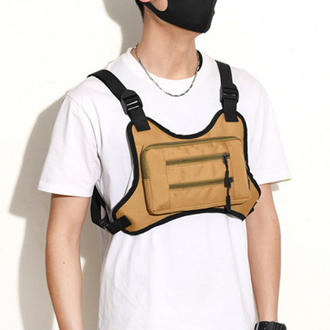실용성이 뛰어난 체스트백 스포츠 운동 조끼 가슴 가방 브라운, 1개
