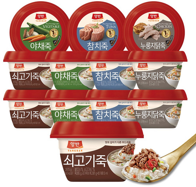 동원 양반 용기죽 4종 쇠고기죽3+참치죽3+야채죽3+닭죽3, 12개, 288g