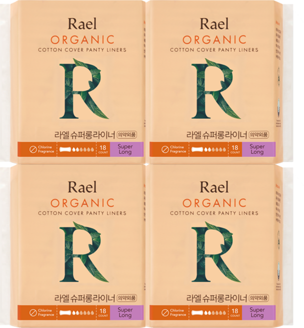 라엘 유기농 순면커버 팬티라이너 슈퍼롱 18개입 4팩