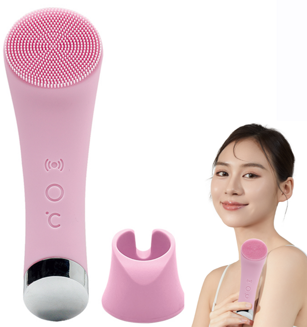 ERANSTAR 실리콘 진동클렌저 전동 브러쉬 세안기 온열 얼굴 클렌징 모공 피지 제거, 핑크