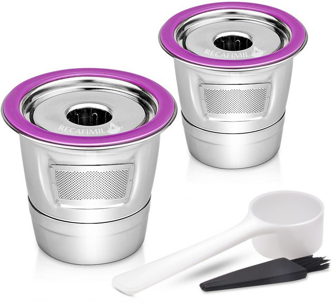 큐리그 호환 리필 캡슐 2개 스텐 KEURIG 2.0 1.0 Mini Plus 재사용 케이컵 KCup 스테인레스 파파모미 전용클리너 포함