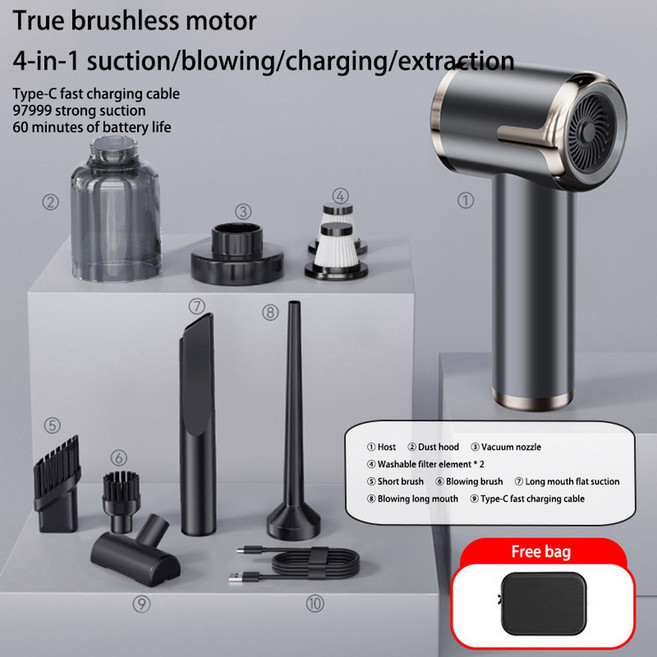 샤오미 미지아 2990000 Pa 4 in 1 자동차 진공 청소기 강력한 청소 기계 가전 제품 깨끗한 무선 휴대용 진공 청소기 New, Black Pro 2hepa Bag, 1개