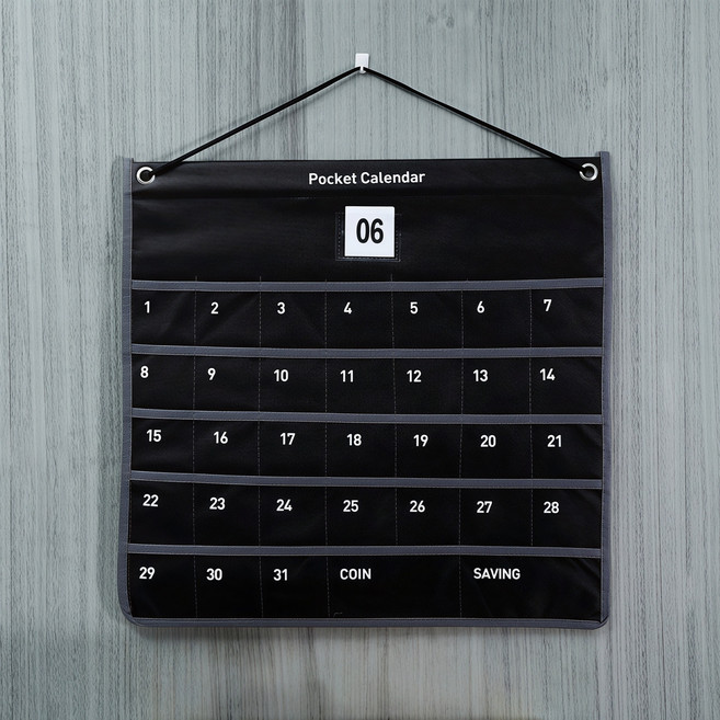 Chamlab 걸이형 포켓 월간 달력 용돈 관리 수납, 1개, 01 블랙