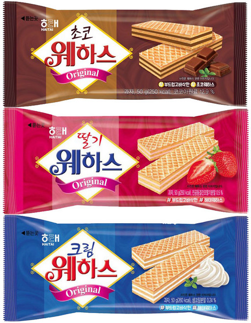 해태 웨하스 초코맛 크림맛 딸기맛 3종 50g, 1개