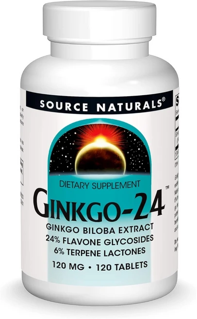 소스 내추럴스 Ginkgo-24 은행 추출물 120mg 뇌 건강 & 인지 기능 지원 보조제 타블렛, 120 Count (Pack of 1), 2개, 120정 - 쿠팡