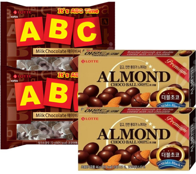 달달한 초콜렛 세트 아몬드 초코볼 46g + ABC 초콜릿 72g 2개씩 총 4P, 1세트, 235g