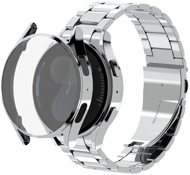 아이메이드잇 갤럭시워치 스탠다드 메탈 스트랩 + 유광 케이스 세트, 유광 실버, 1개