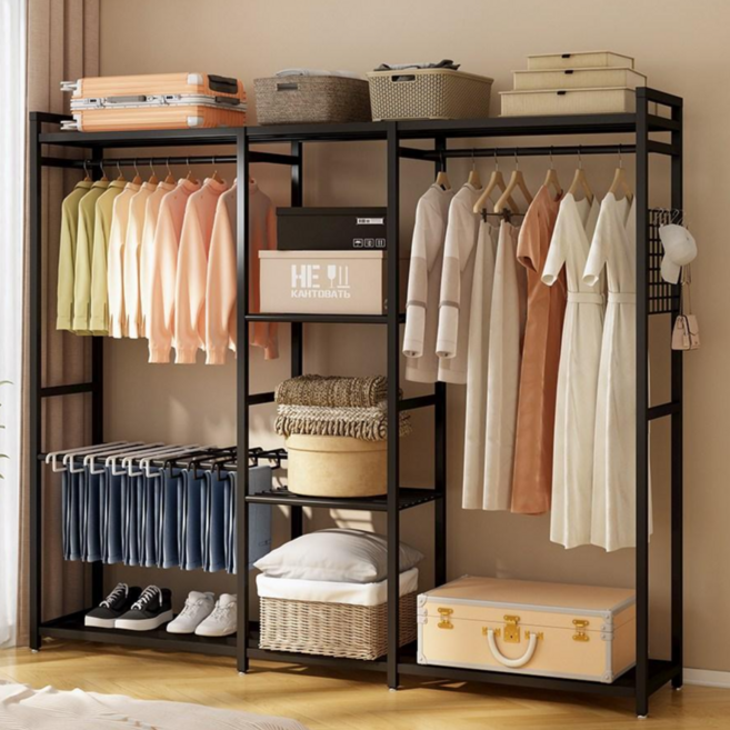 투에스리빙 철재 수납형 시스템 튼튼한 드레스룸 옷장 행거, 블랙AB