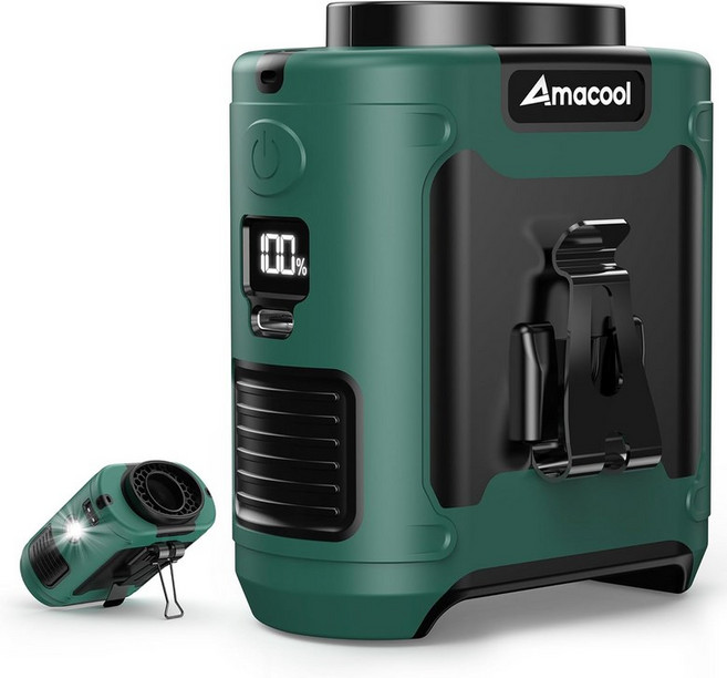 10000mAh 대용량 배터리 휴대용 허리 선풍기 벨트 클립형 웨어러블 셔츠 팬 야외 작업용 캠핑용 강력한 무선 개인용 냉각기 남성 선물용, Dark Green