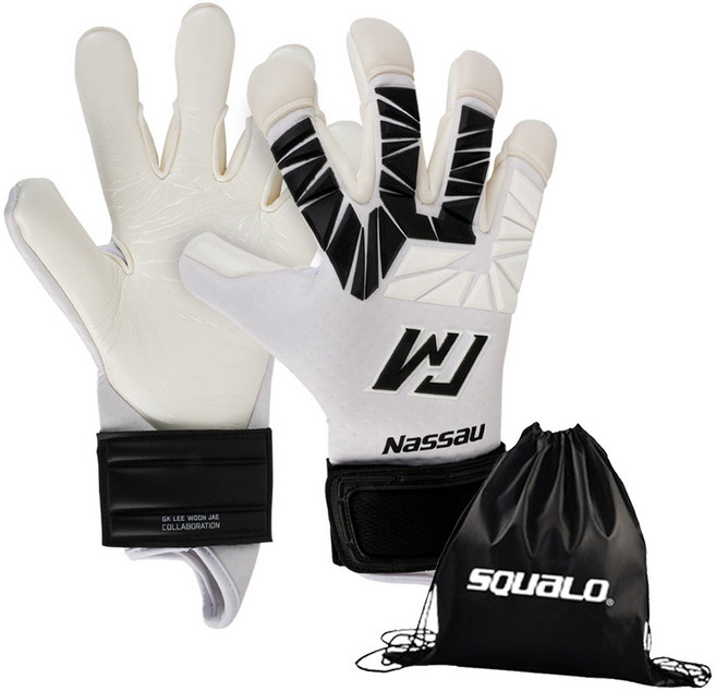 낫소 GK 이운재 엘리트 컨택트(Contact 라텍스) 골키퍼 장갑 탈부착 손목밴드 적용 스쿠알로 주머니 포함, White, 1개