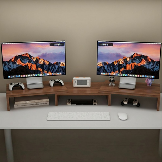 토도판다 길이조절 듀얼 모니터 받침대, 브라운