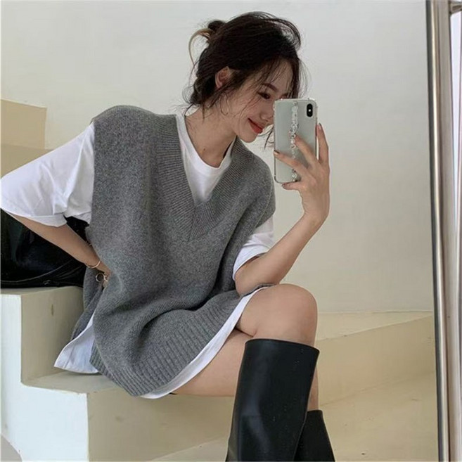 베이직 여성용 크롭 니트 베스트