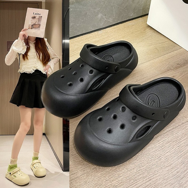 클린바이 여성용 홀 슈즈 실내 홈 미끄럼방지 냄새방지 두꺼운 밑창 5cm 야외 착용 에바 반샌들 실내화 슬리퍼