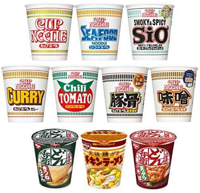 일본 닛신식품 컵누들 10종x2개 총20개세트 해산물 시오 카레 칠리 토마토 돈코츠 된장 돈베이 치킨