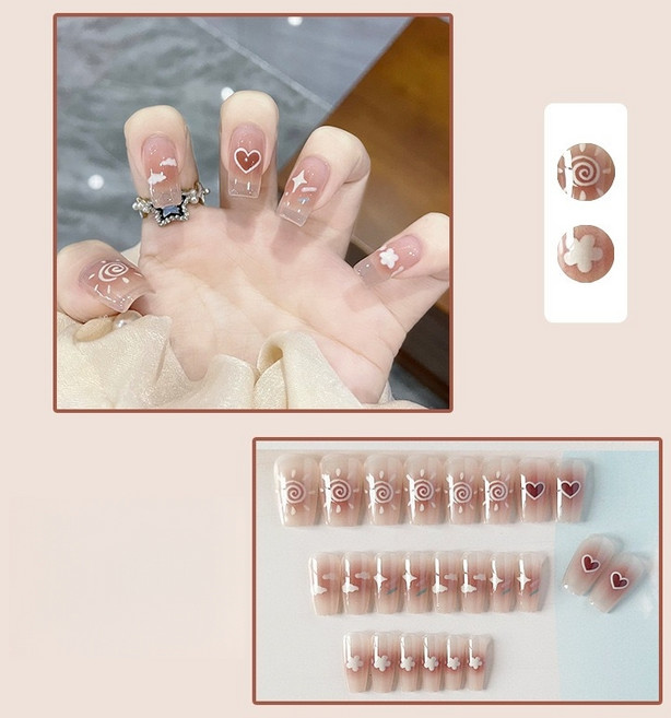 FAINAL SENSE 착용형 인조네일 고급스러운 착용형 인조네일 네일팁 가죽 네일, 1개, 당심 매실