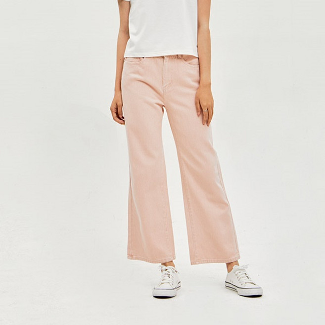 [잠뱅이] 여성 라이트핑크 칼라 와이드핏 데님 팬츠 라이트핑크