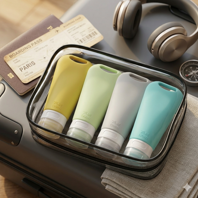 픽잇몰 실리콘공병 여행용화장품공병 휴대용용기 4종세트, 1세트, 혼합색상