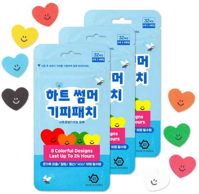 오빌릿 하트 모기패치 썸머패치 기피제 인증 국산 % 32매입, 3개