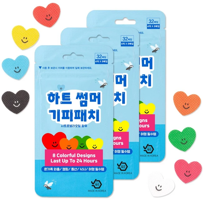 오빌릿 하트 모기패치 썸머패치 기피제 인증 국산 % 32매입, 3개 - 쿠팡