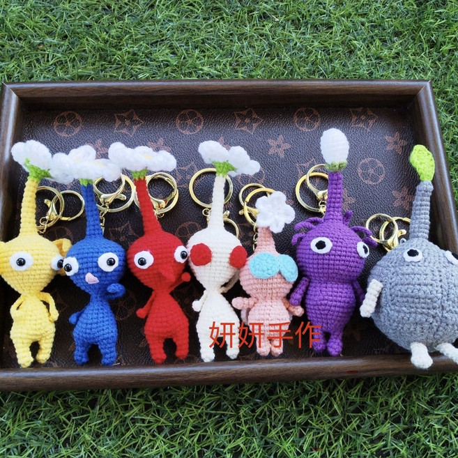 純手工毛線鉤織皮克敏掛件 鑰匙扣包包掛件, 1個, 共7個（如圖一套）1號超萌皮克敏