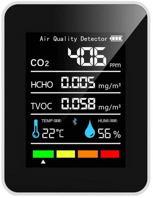 5 in 1 공기질 모니터 실내 공기질 측정기 충전식 테스터로 CO2 TVOC 온도 습도 표시, 하얀색, 1개