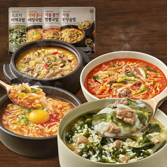 자연별곡 뜨끈 국밥 4종 총8인분 (콩나물해장+소고기미역+된장술밥+불맛짬뽕)