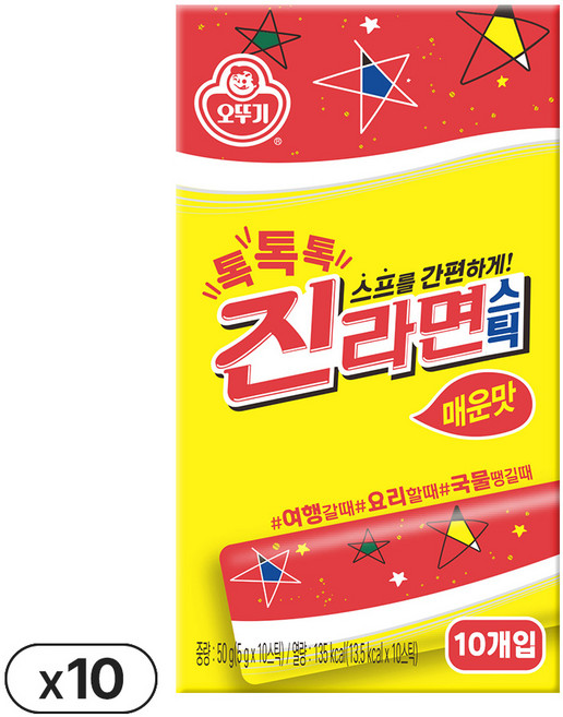 오뚜기 톡톡톡 진라면 스틱 매운맛(10T) 50g 10개