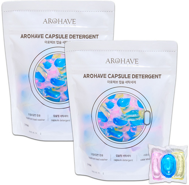 아로헤브 딥클린 캡슐 세탁세제 드럼용.일반용.일반건조, 30개입, 2개