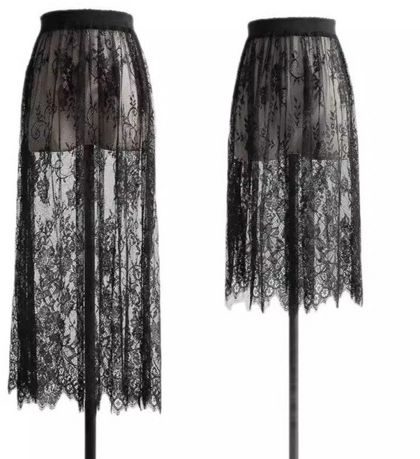 여성 시스루 레이스 빅사이즈 롱 레이어드 밴딩 스커트 커버업 속 치마