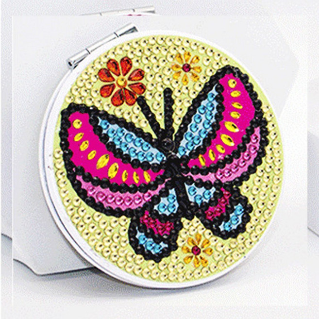 보석십자수 거울 만들기 DIY 비즈 규빅 양면원형 거울, 손거울세트(나비), 1개