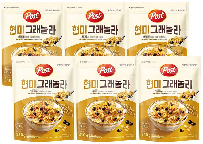 동서식품 포스트 현미 그래놀라 시리얼, 310g, 6개