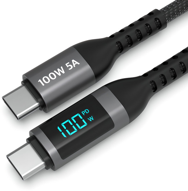 로랜텍 빌리프 LCD 디스플레이 100W 5A C to C PD 초고속충전 케이블, 1개, 2.4m