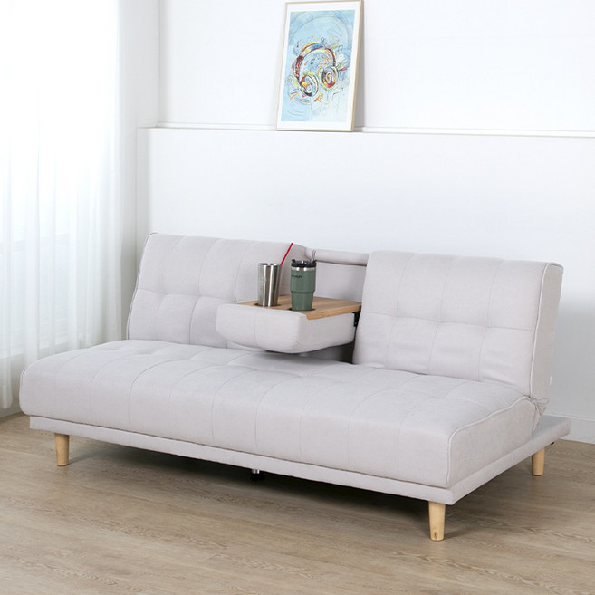 [15조한정 추가할인] 에보니아 맥심 컵홀더 3인용 방수패브릭 소파베드 쇼파침대 3인용쇼파 각도조절, 라이트그레이