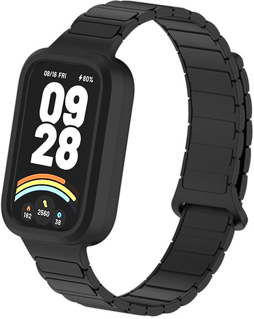 오네꼬네 샤오미 미밴드9 액티브 일체형 디버클 마그네틱 자석 스트랩 밴드 시계줄 실리콘 호환용, 1개, 올블랙