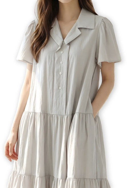 메리앤유 러블리 카라 반팔 셔츠 롱 캉캉 플레어 원피스