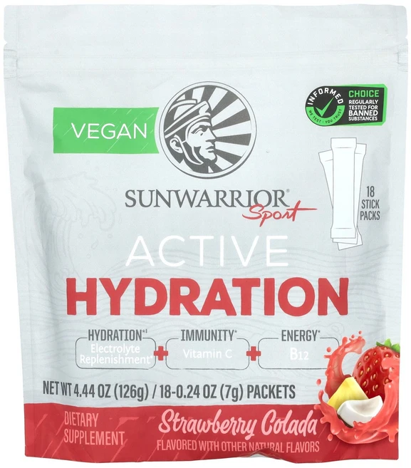 Sunwarrior Sport Active Hydration Strawberry Colada 18 Packets 0.24 oz (7 g) Each, Sunwarrior, Sport, Active Hydr, 1개 - 쿠팡