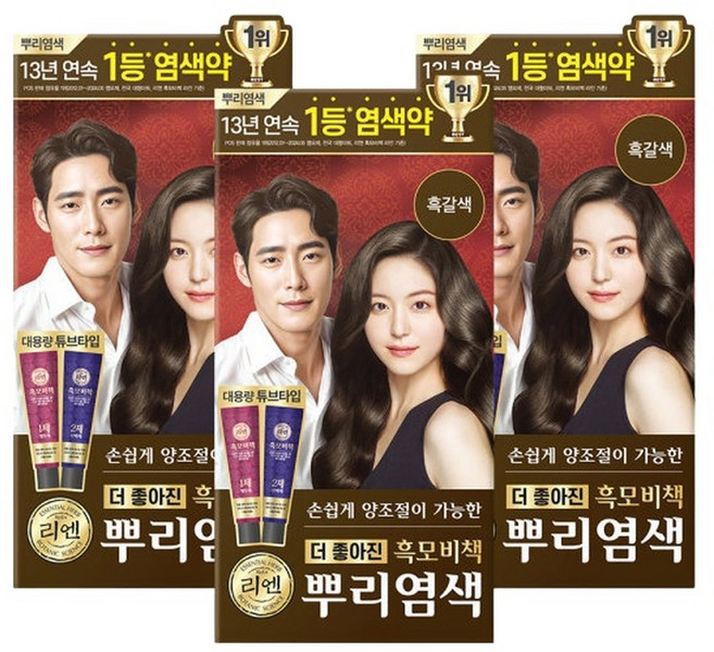 리엔 흑모비책 뿌리새치염색 크림 100g 흑갈색 x 3개