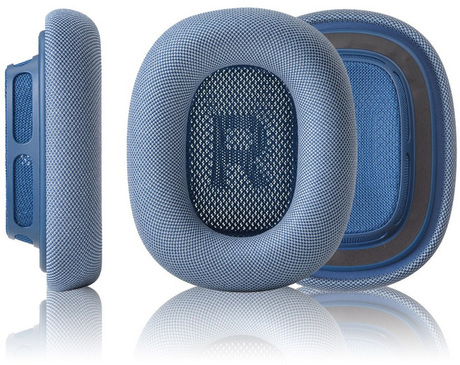 AirPods Max 호환 이어 쿠션 액체 실리콘 차음 + 메모리폼 부드러움 오리지널과 동일한 원통형 통기 원단 1박스(좌우 1개씩 / 총 2개), Blue