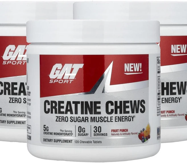 GAT 스포츠 크레아틴 츄 프루트 펀치 Sport Creatine Chews Fruit Punch 120정, 3개 - 쿠팡