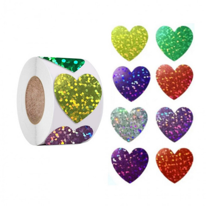 라온스티커 500매 8색 반짝이 하트 스티커, 8색혼합(S470) 500매, 1개