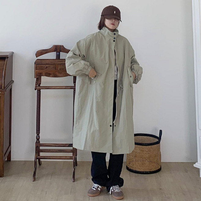 애플망고옷장 빅사이즈 여성 긴팔 한라206 하이넥 바람막이 롱롱야상