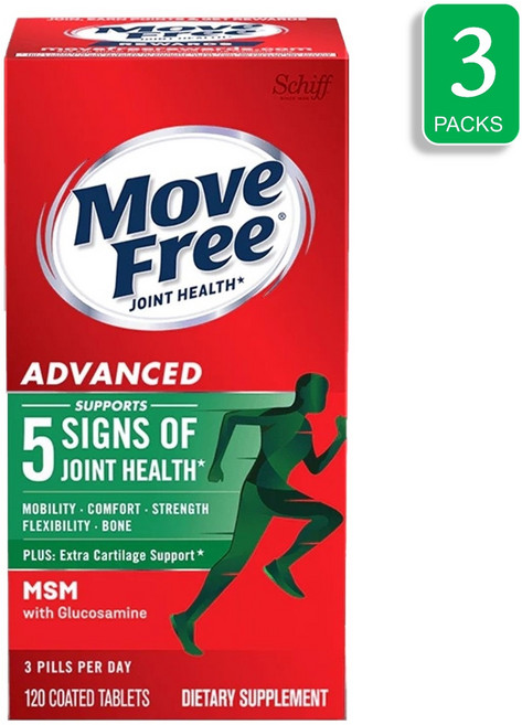쉬프 무브프리 조인트 헬스 어드밴스드 플러스 MSM 글루코사민 + 콘드로이틴 코티드 타블렛, 3개, 120정