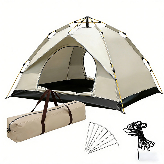 자외선차단 원터치 자동 텐트 2-4인 가족 캠핑 그늘막 텐트 초간편 설치, 하얀색